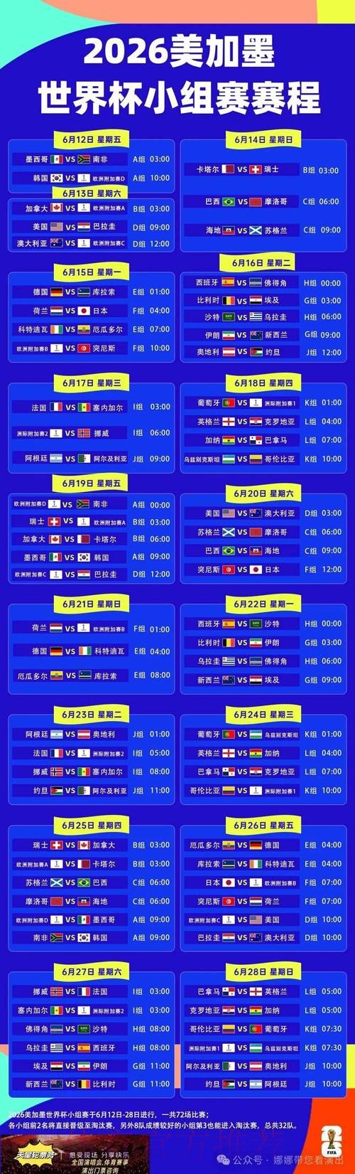 2026世界杯每日赛程实时